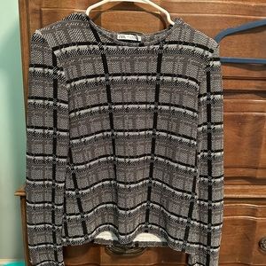 Zara Textured Plaid Sweater with Button Accent